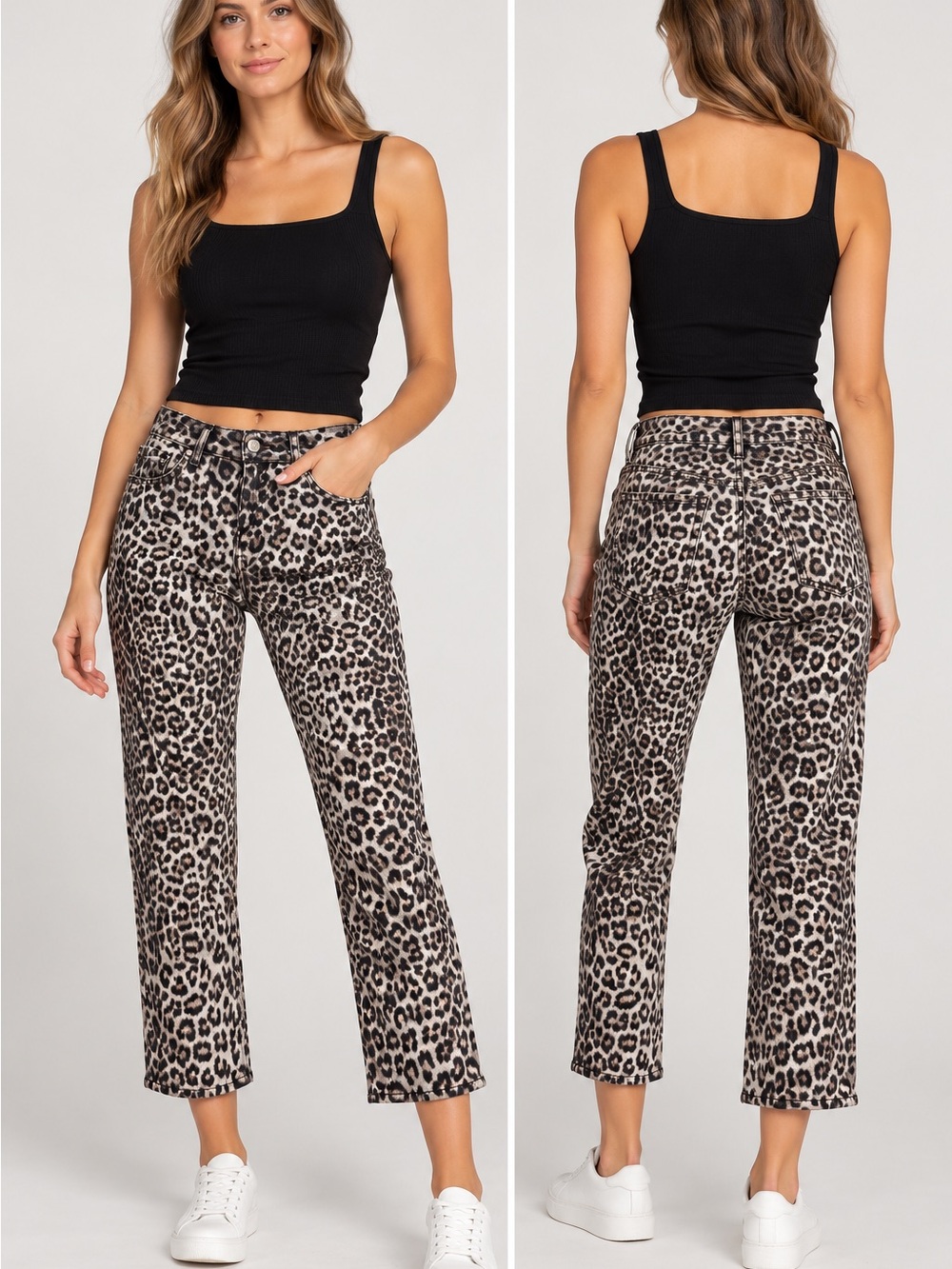 rag & bone Leopard Print Cropped Straight-Leg Pants - Black & Tan